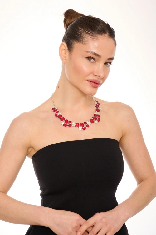 Kiraz Burgundy Enameled Silver Plated Necklace