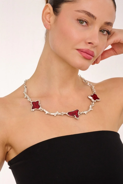 Kiraz Burgundy Enameled Silver Plated Necklace