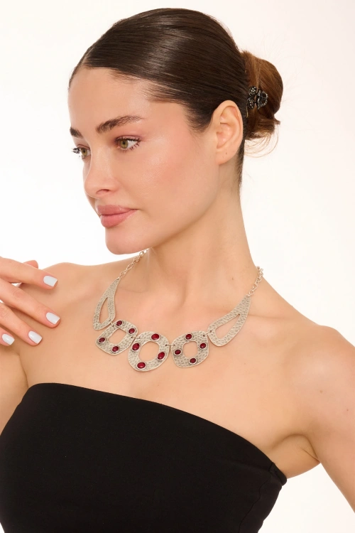 Kiraz Burgundy Enameled Silver Plated Necklace