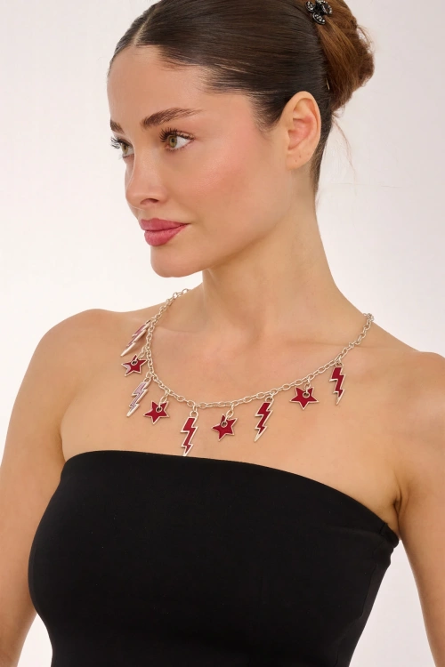 Kiraz Burgundy Enameled Silver Plated Necklace