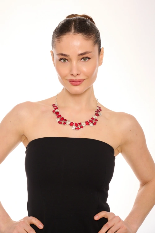 Kiraz Burgundy Enameled Silver Plated Necklace