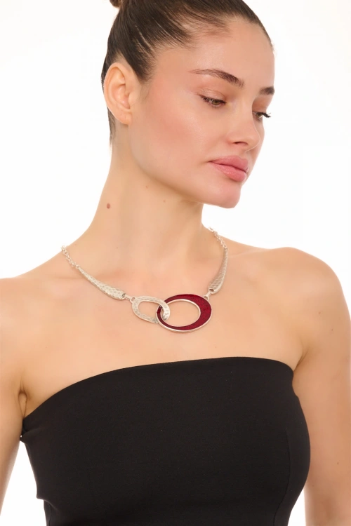 Kiraz Burgundy Enameled Silver Plated Necklace