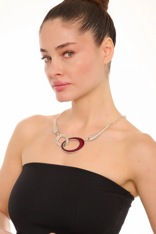 Kiraz Burgundy Enameled Silver Plated Necklace