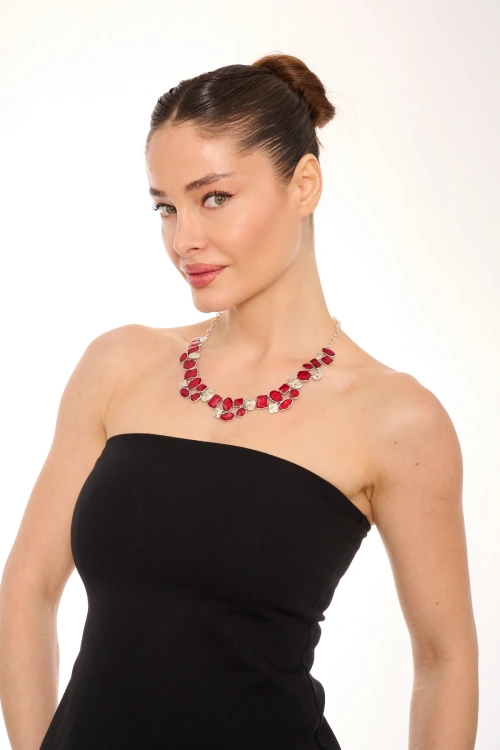 Kiraz Burgundy Enameled Silver Plated Necklace