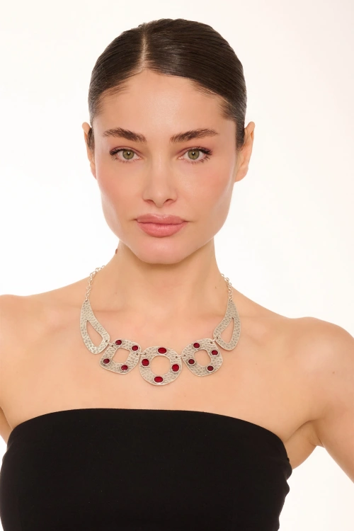 Kiraz Burgundy Enameled Silver Plated Necklace