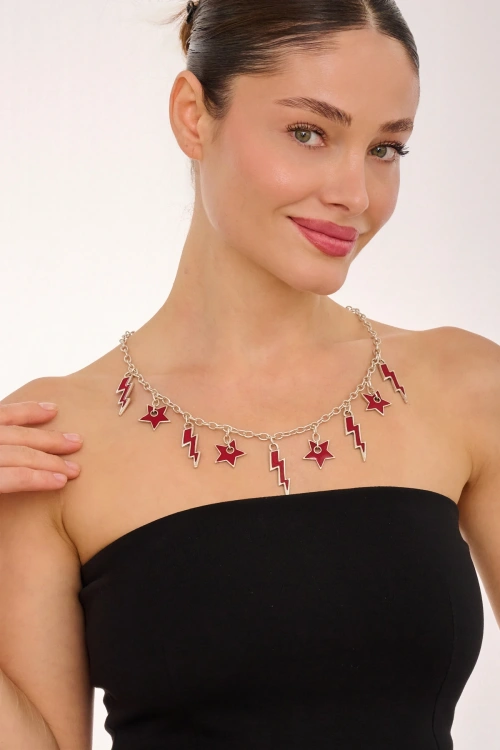 Kiraz Burgundy Enameled Silver Plated Necklace