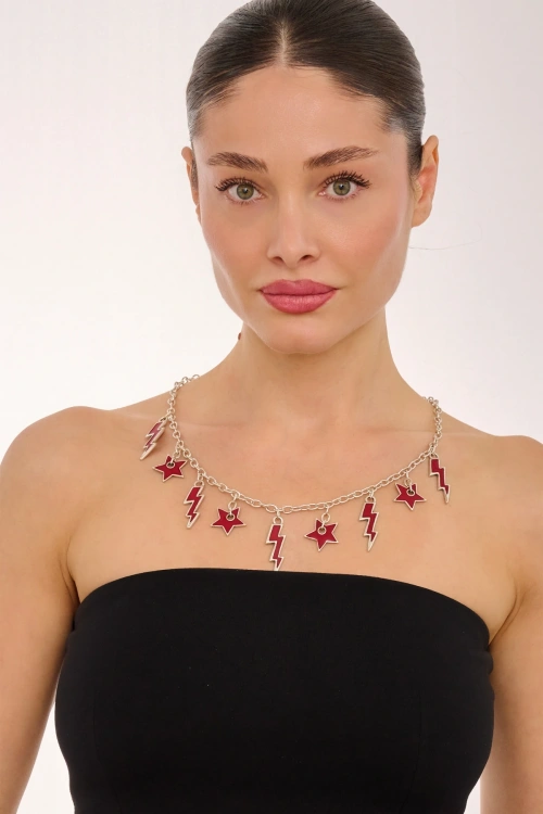 Kiraz Burgundy Enameled Silver Plated Necklace