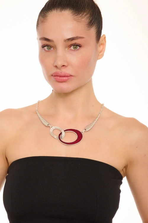 Kiraz Burgundy Enameled Silver Plated Necklace