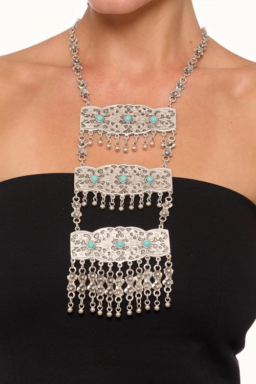 Kiraz Turquoise Stoned Silver Plated Necklace