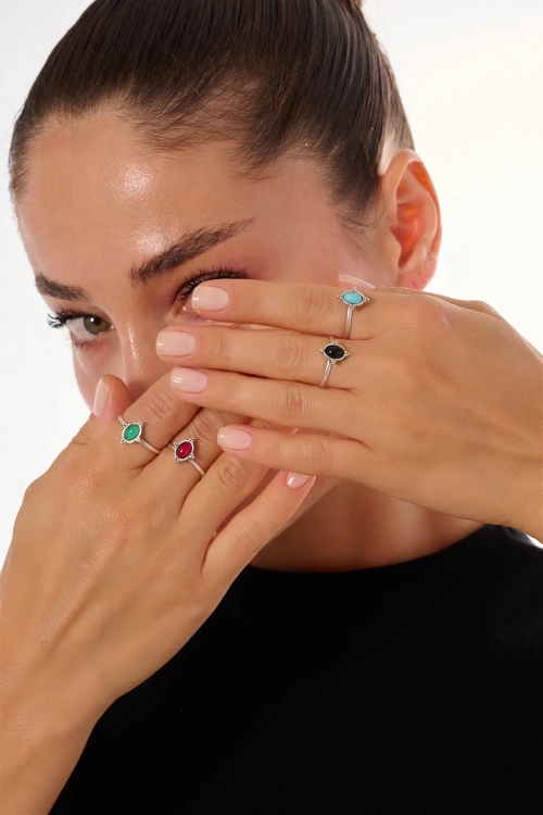 Kiraz Turquoise Stoned Silver Plated Ring