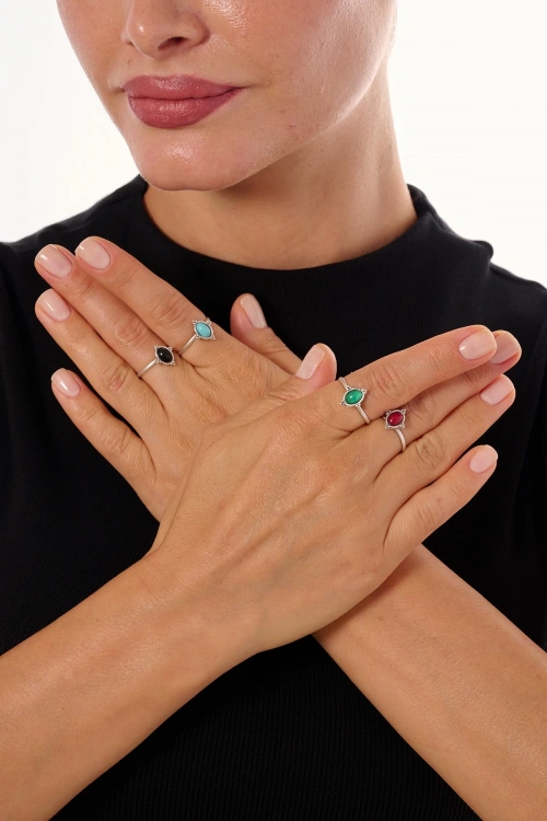 Kiraz Turquoise Stoned Silver Plated Ring