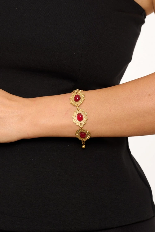 Kiraz Burgundy Stoned Gold Plated Bracelet