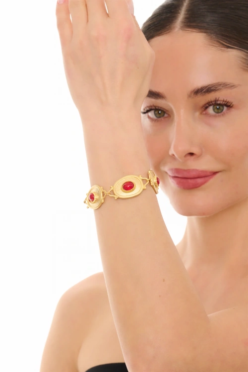 Kiraz Burgundy Stoned Gold Plated Bracelet