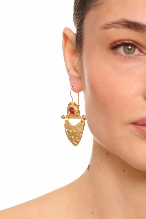 Kiraz Burgundy Stoned Gold Plated Earring