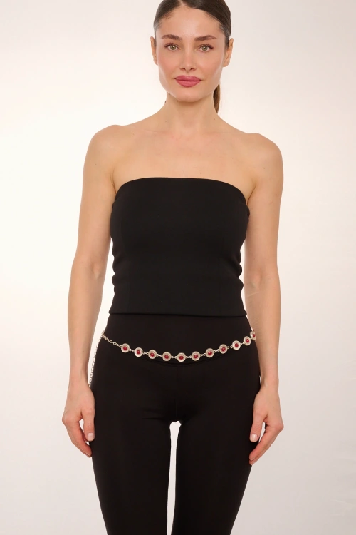 Kiraz Burgundy Stoned Silver Plated Belt