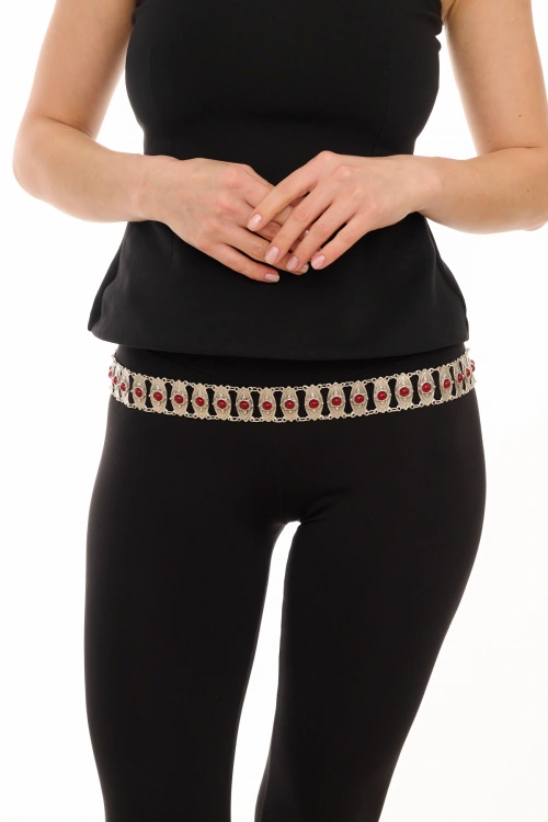 Kiraz Burgundy Stoned Silver Plated Belt