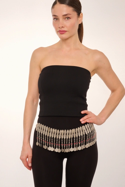 Kiraz Burgundy Stoned Silver Plated Belt