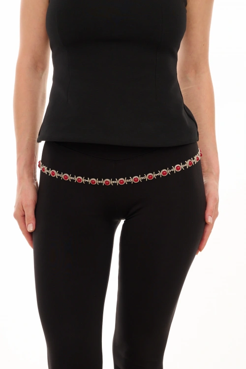 Kiraz Burgundy Stoned Silver Plated Belt