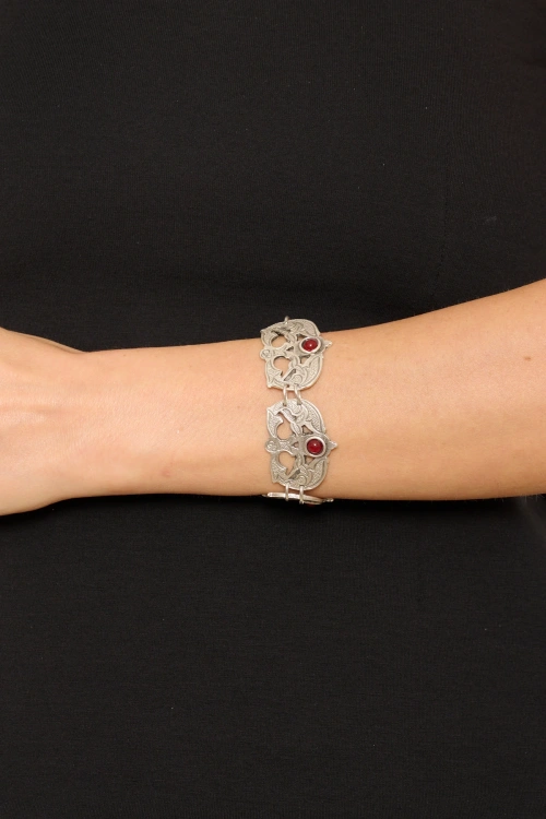 Kiraz Burgundy Stoned Silver Plated Bracelet