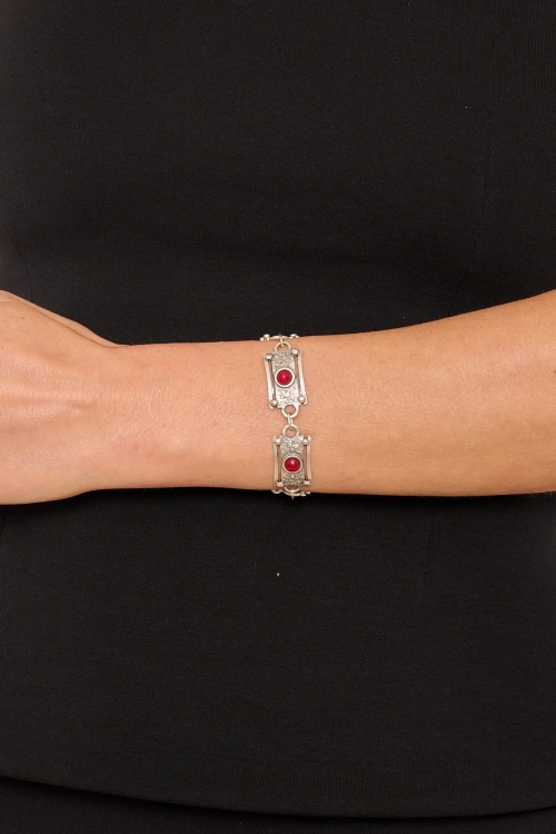 Kiraz Burgundy Stoned Silver Plated Bracelet