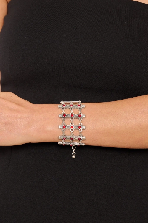 Kiraz Burgundy Stoned Silver Plated Bracelet