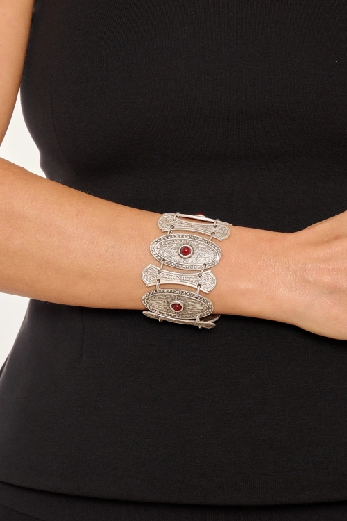 Kiraz Burgundy Stoned Silver Plated Bracelet