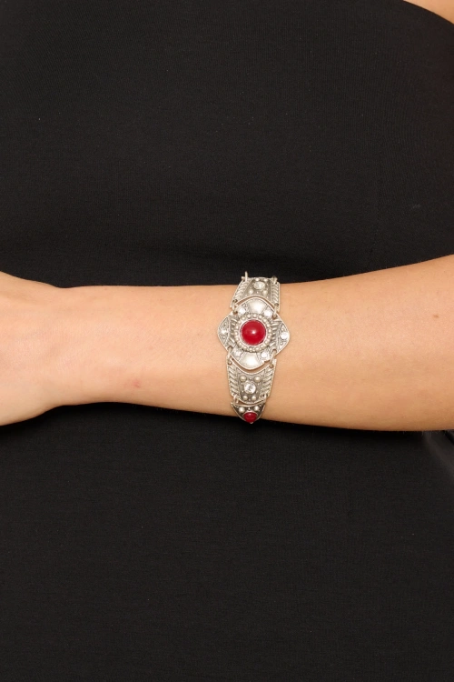 Kiraz Burgundy Stoned Silver Plated Bracelet