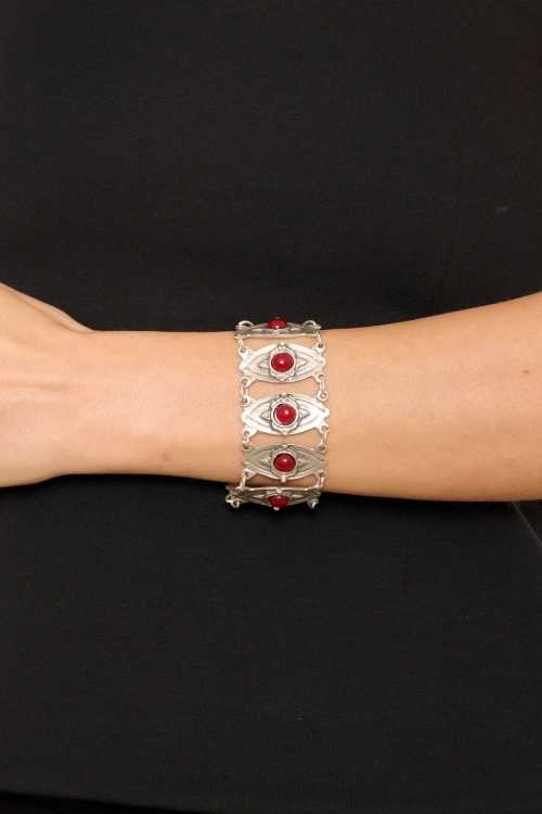 Kiraz Burgundy Stoned Silver Plated Bracelet