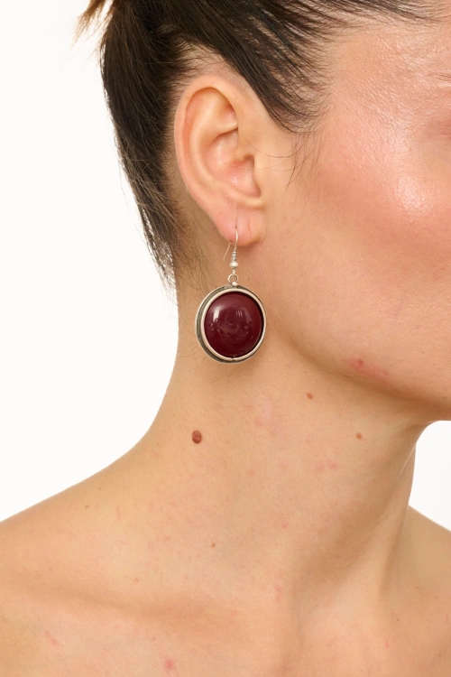 Kiraz Burgundy Stoned Silver Plated Earring