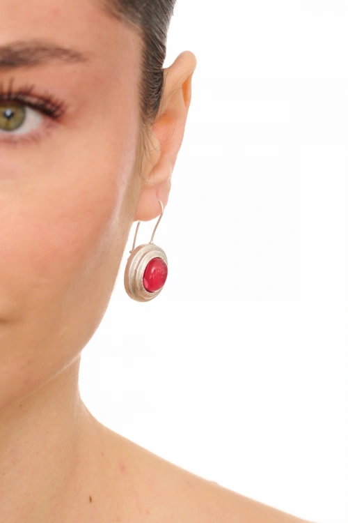 Kiraz Burgundy Stoned Silver Plated Earring