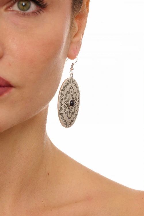 Kiraz Black Stoned Silver Plated Earring