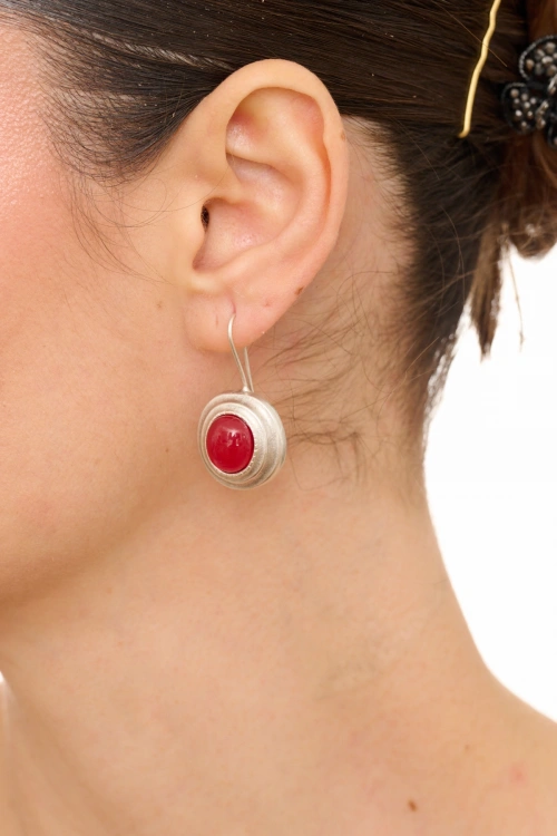 Kiraz Burgundy Stoned Silver Plated Earring