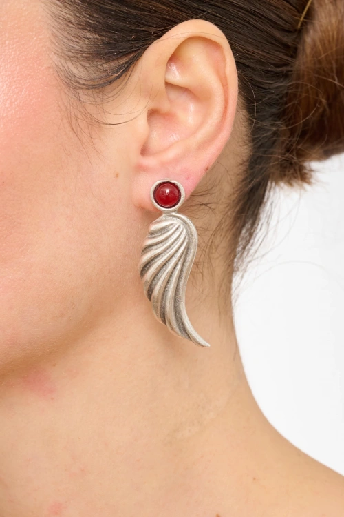 Kiraz Burgundy Stoned Silver Plated Earring