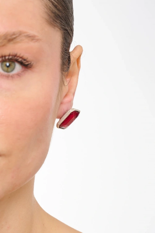 Kiraz Burgundy Stoned Silver Plated Earring