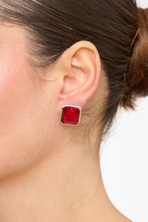 Kiraz Burgundy Stoned Silver Plated Earring
