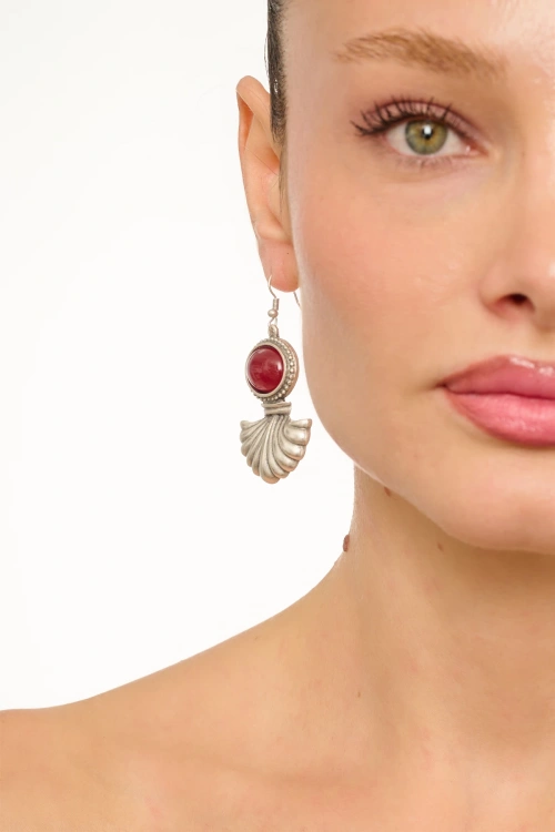 Kiraz Burgundy Stoned Silver Plated Earring