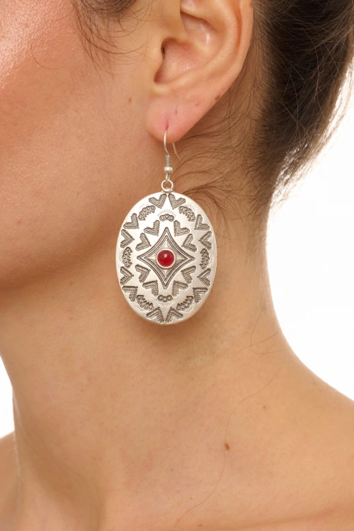 Kiraz Burgundy Stoned Silver Plated Earring