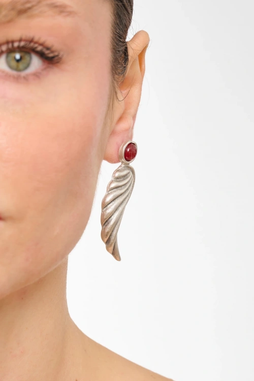 Kiraz Burgundy Stoned Silver Plated Earring