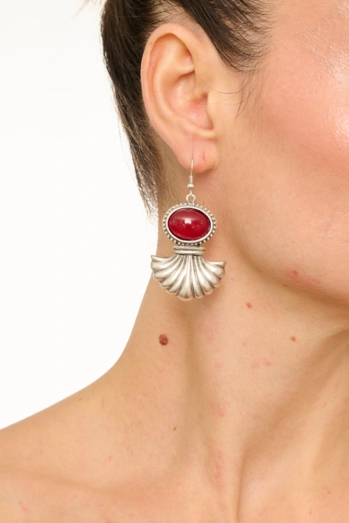 Kiraz Burgundy Stoned Silver Plated Earring