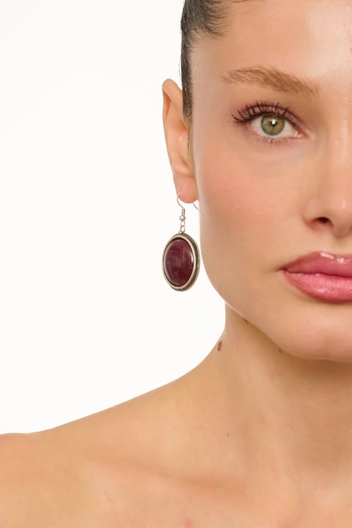 Kiraz Burgundy Stoned Silver Plated Earring