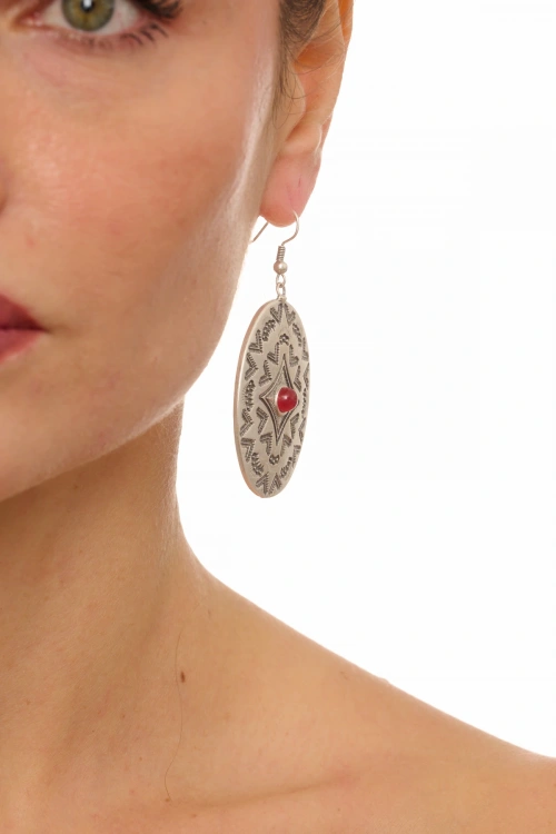 Kiraz Burgundy Stoned Silver Plated Earring