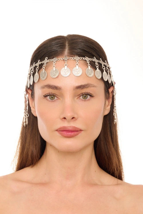 Kiraz Burgundy Stoned Silver Plated Head Accessory