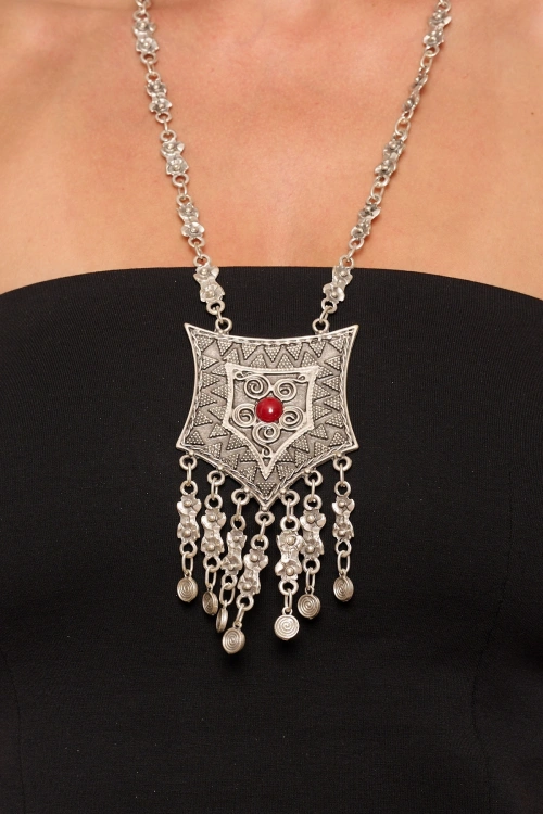 Kiraz Burgundy Stoned Silver Plated Necklace