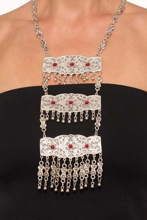 Kiraz Burgundy Stoned Silver Plated Necklace