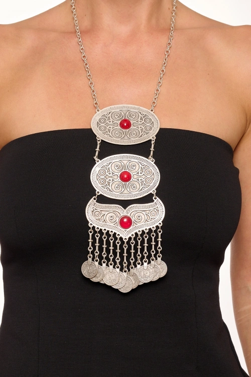 Kiraz Burgundy Stoned Silver Plated Necklace