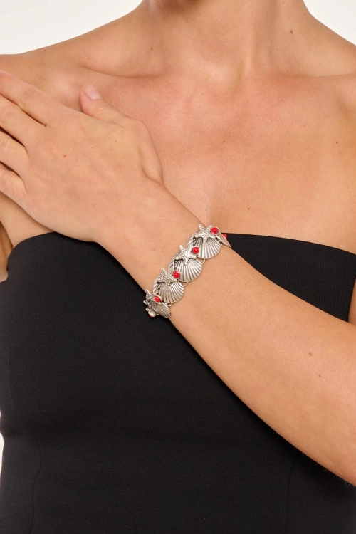 Kiraz Burgundy Stoned Silver Plated Seasehll Bracelet