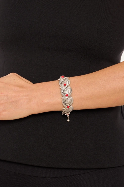 Kiraz Burgundy Stoned Silver Plated Seasehll Bracelet