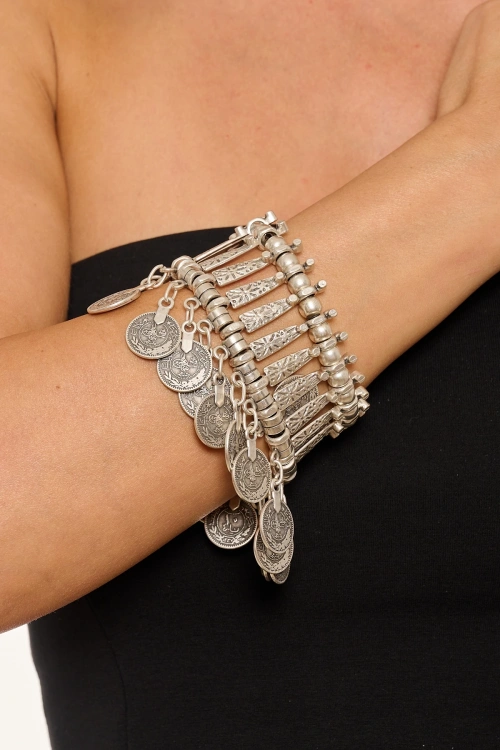Kiraz Cleopatra Elastic Silver Plated Bracelet