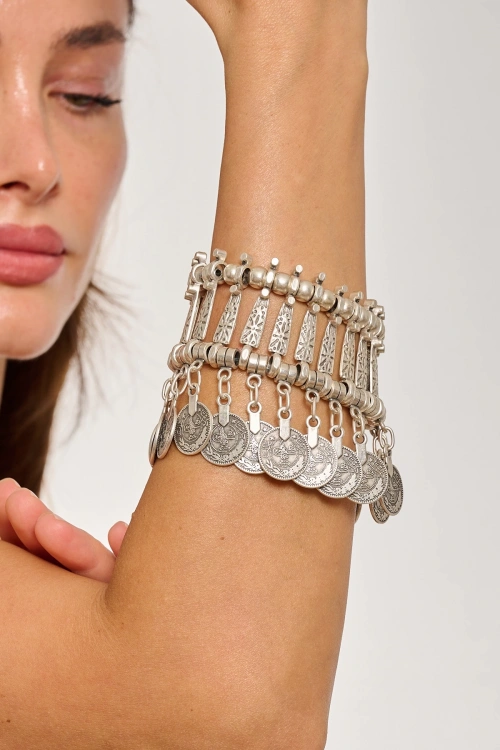 Kiraz Cleopatra Elastic Silver Plated Bracelet