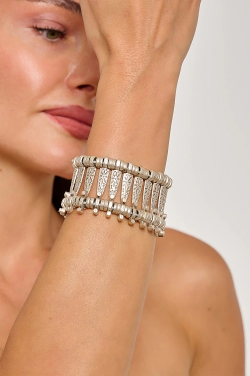 Kiraz Cleopatra Elastic Silver Plated Bracelet